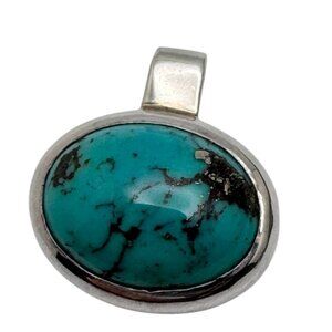Turquoise & Sterling Silver 925 Oval Pendant Vintage Gift